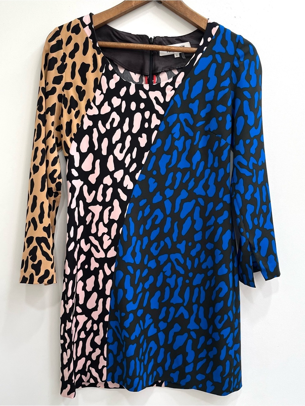 Diane Von Furstenberg Belmont Shift Dress Multicolor Colorblock Leopard Silk 4